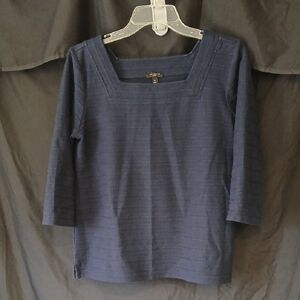 Talbots Navy Textured Square-Neck 3/4 Sleeve Top SZ Mp